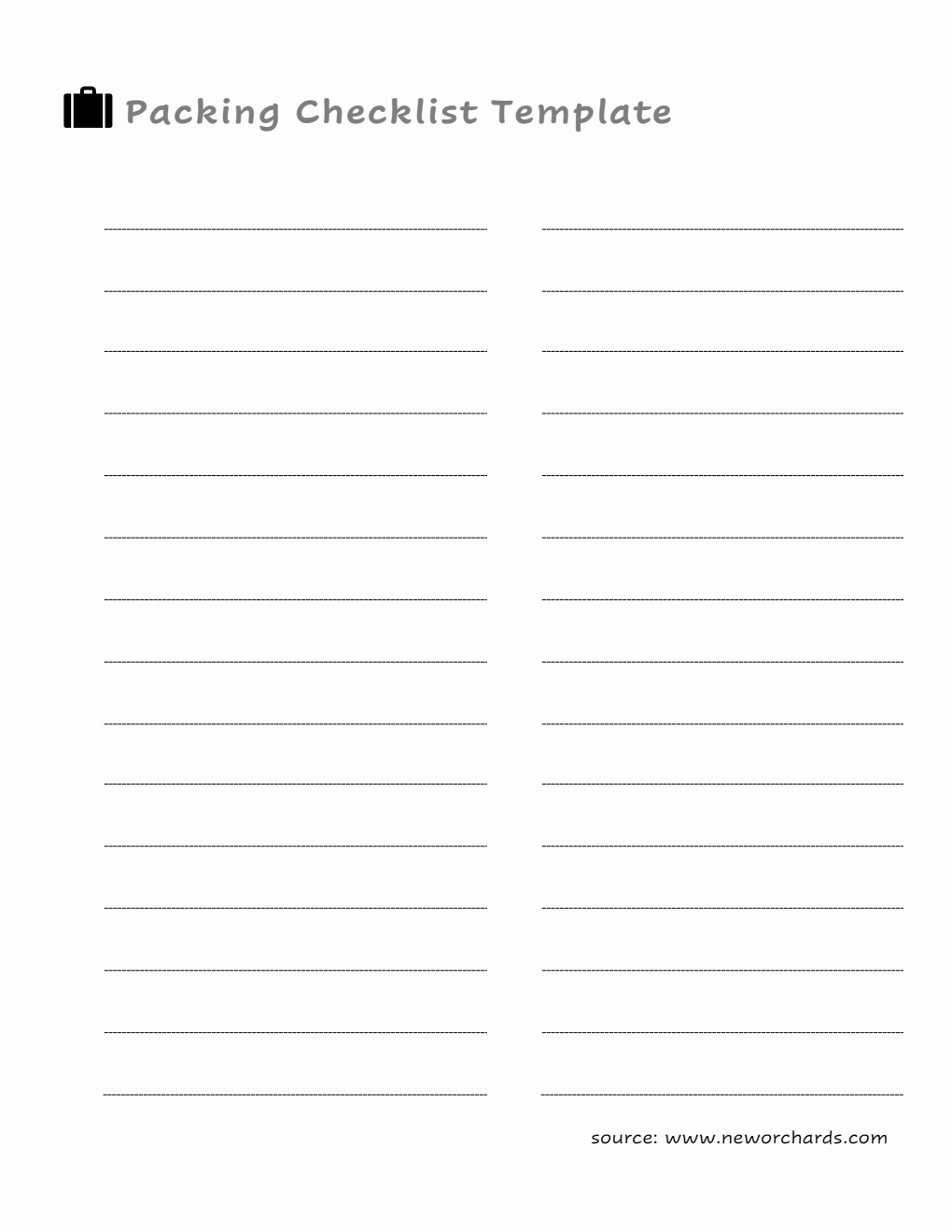 Printable Packing Checklist Template (PDF)