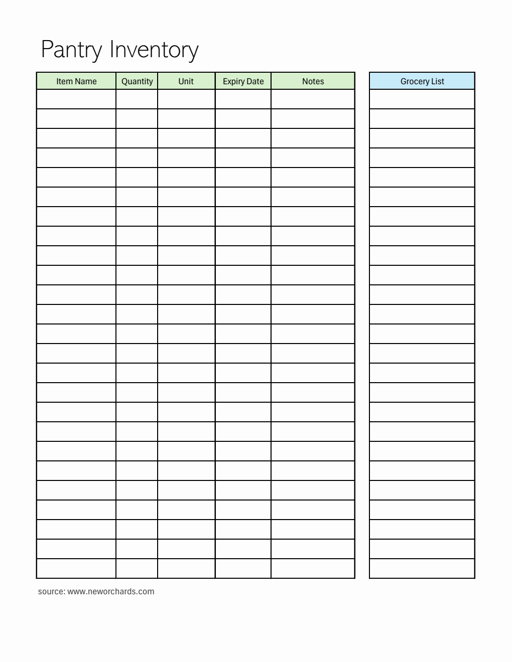 Printable Pantry Inventory Template in Excel Format