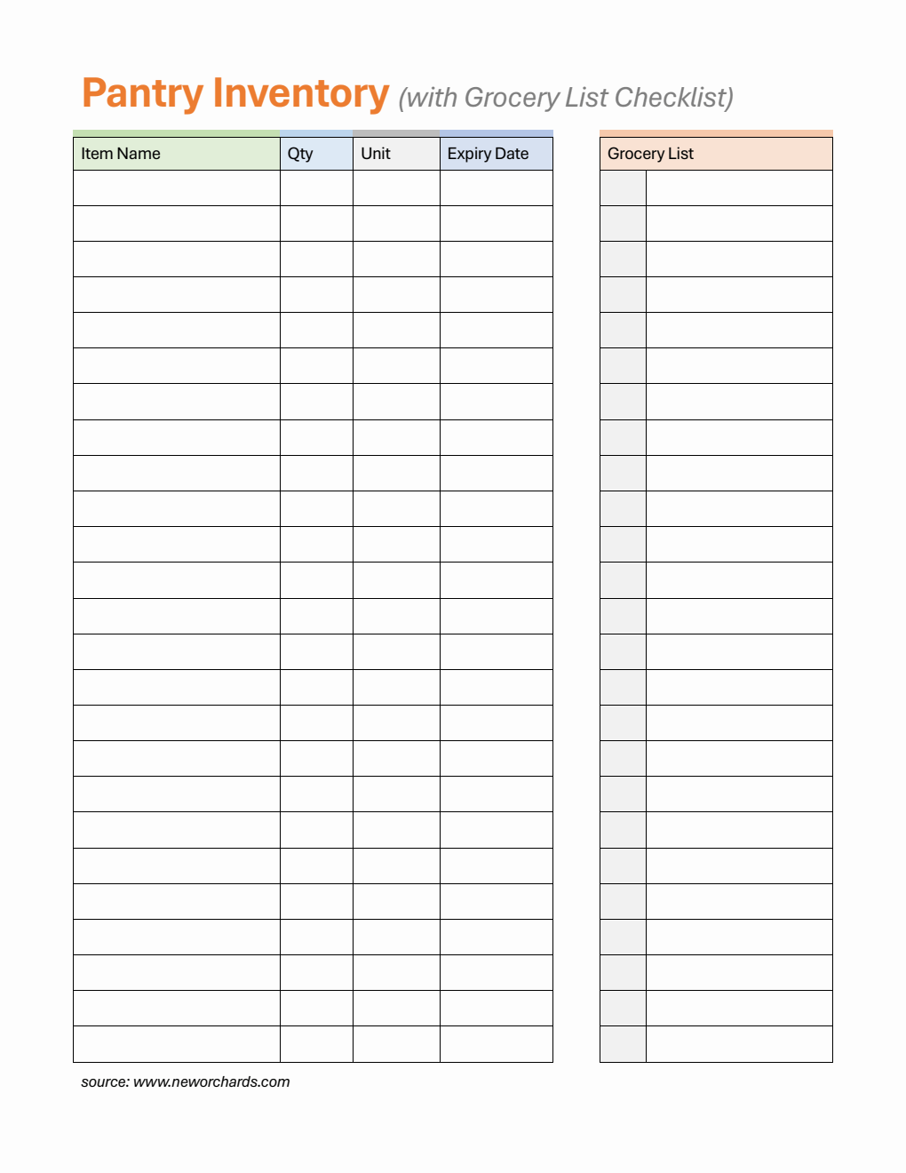 Pantry Inventory Template in PDF Format