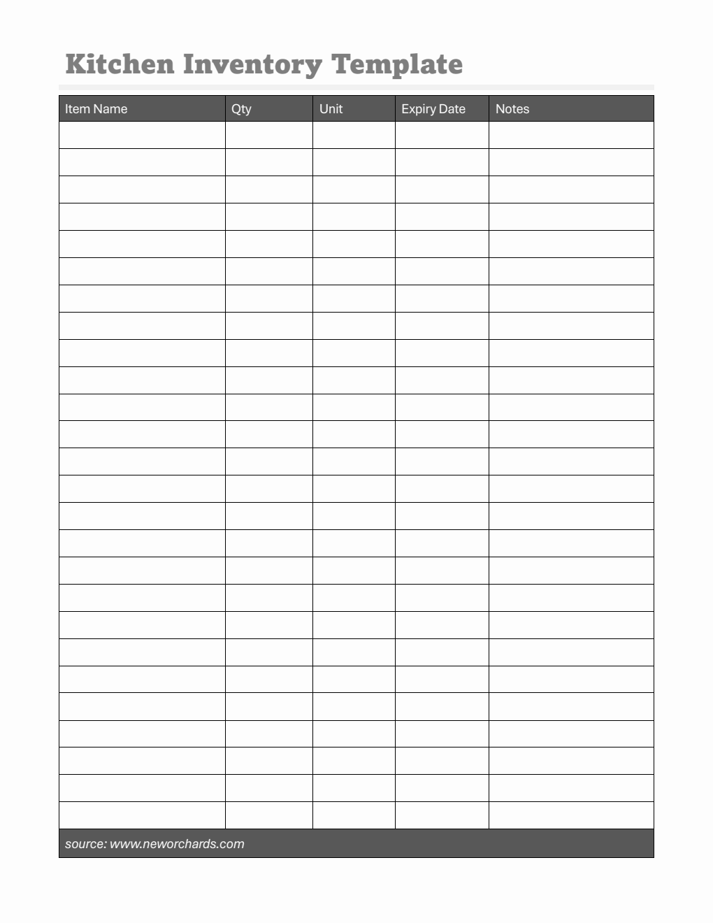 Simple Pantry Inventory Template in PDF Format