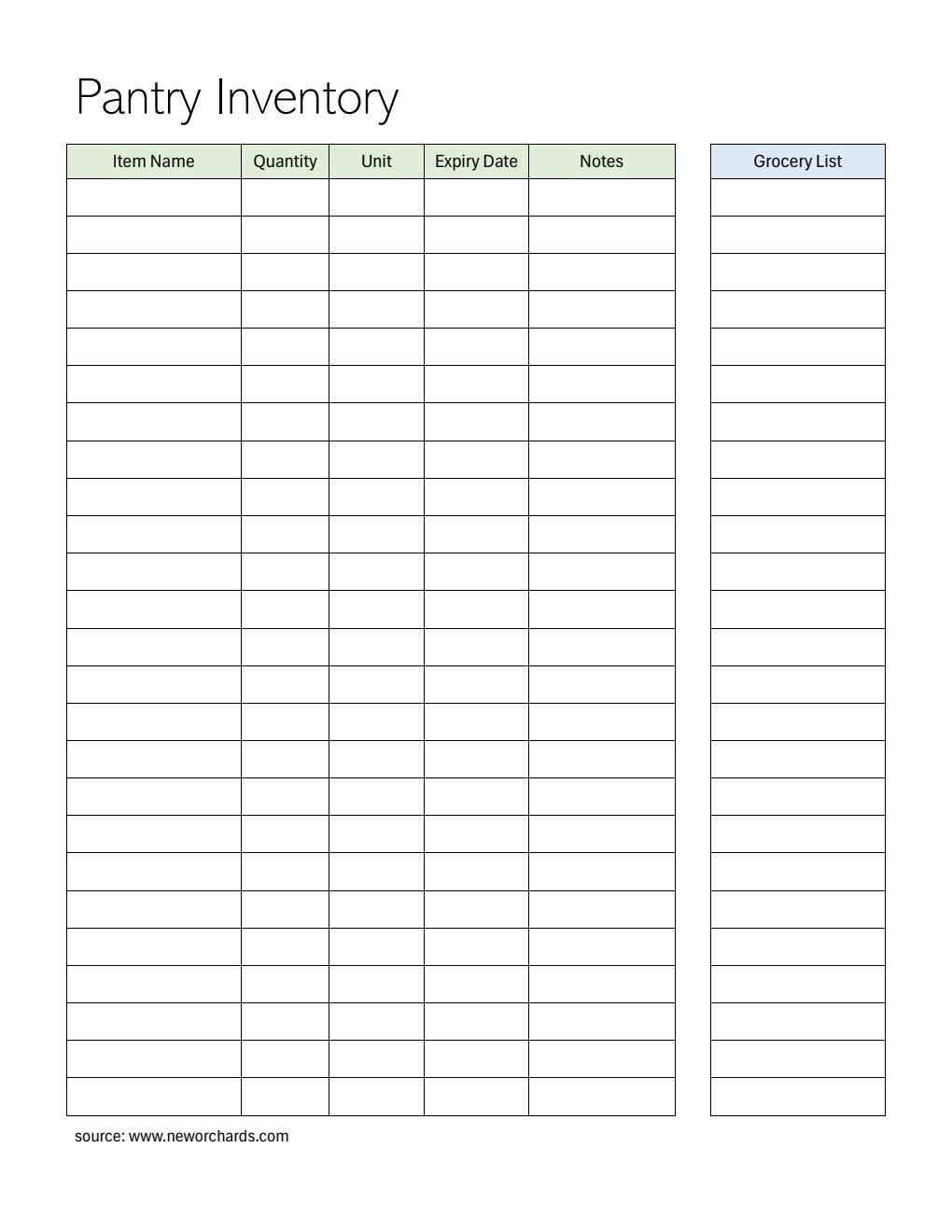 Printable Pantry Inventory Template in PDF Format