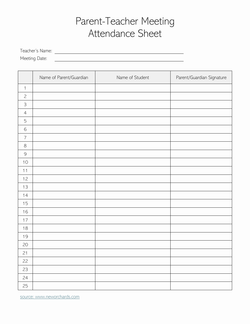 Parent-Teacher Meeting Attendance Sheet | Free Word Download