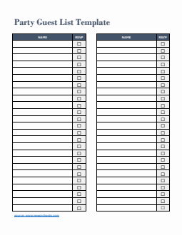 Basic Party Guest List Template Word (Blue)