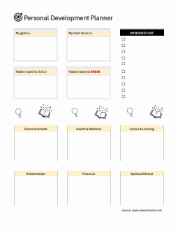 Printable Personal Development Planner with Bucket List (Word)