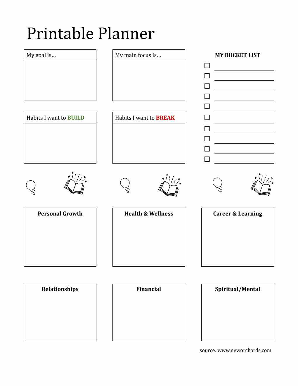  Personal Development Planner with Bucket List (PDF)