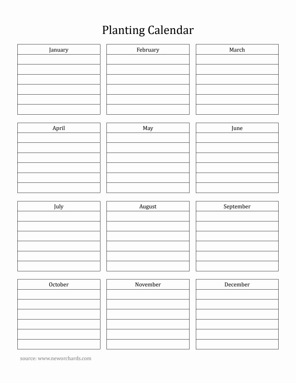 Free  Planting Calendar Template in PDF
