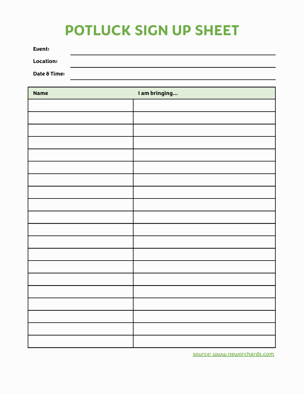 Free Potluck Templates (PDF, Word, Excel)