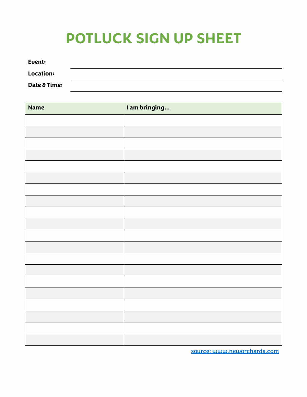 Free Potluck Templates (PDF, Word, Excel)