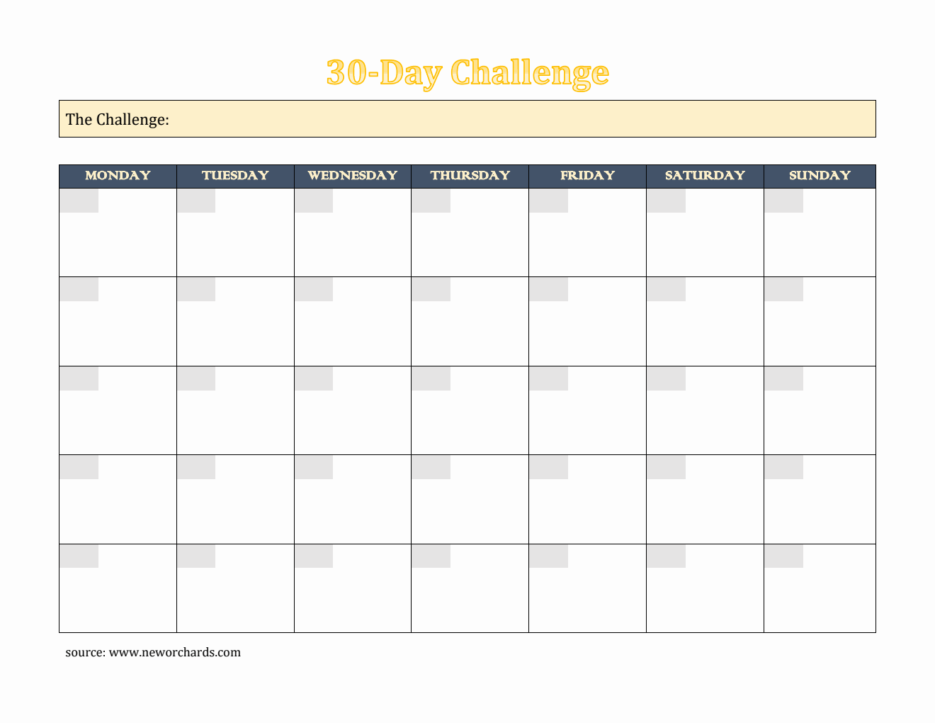 Simple 30-Day Challenge Template | Free to Download and Customize in Word
