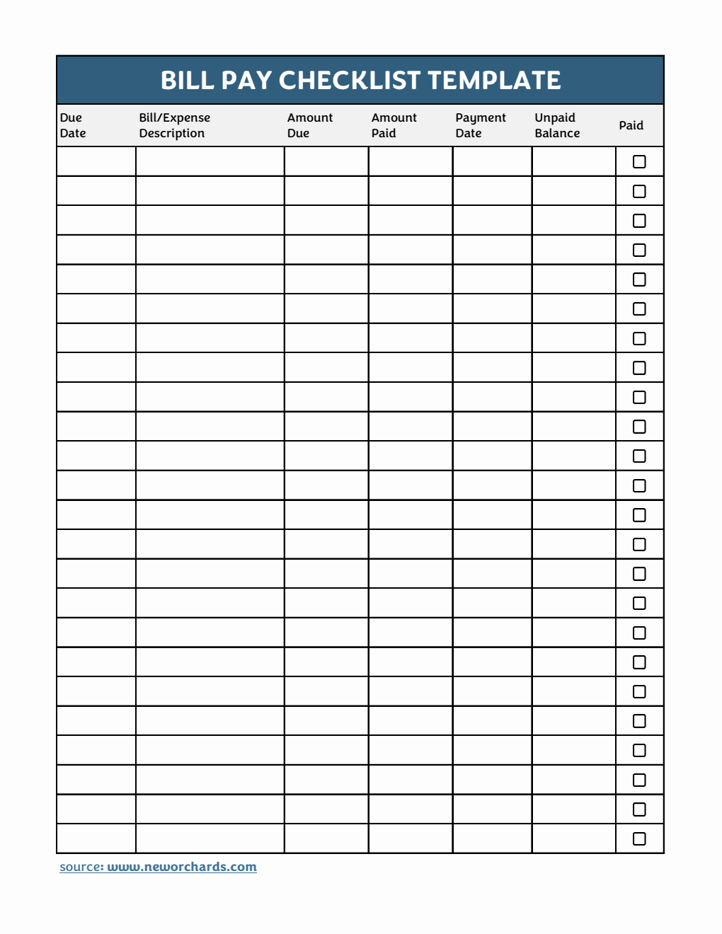 Printable Bill Pay Checklist Template Excel Printable Bill Pay Checklist Template Excel