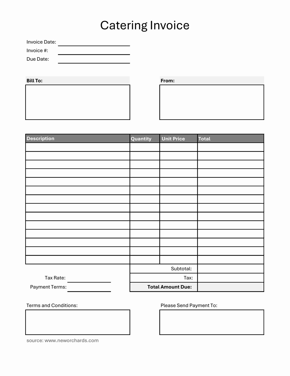 Free Printable Catering Invoice Template in Excel