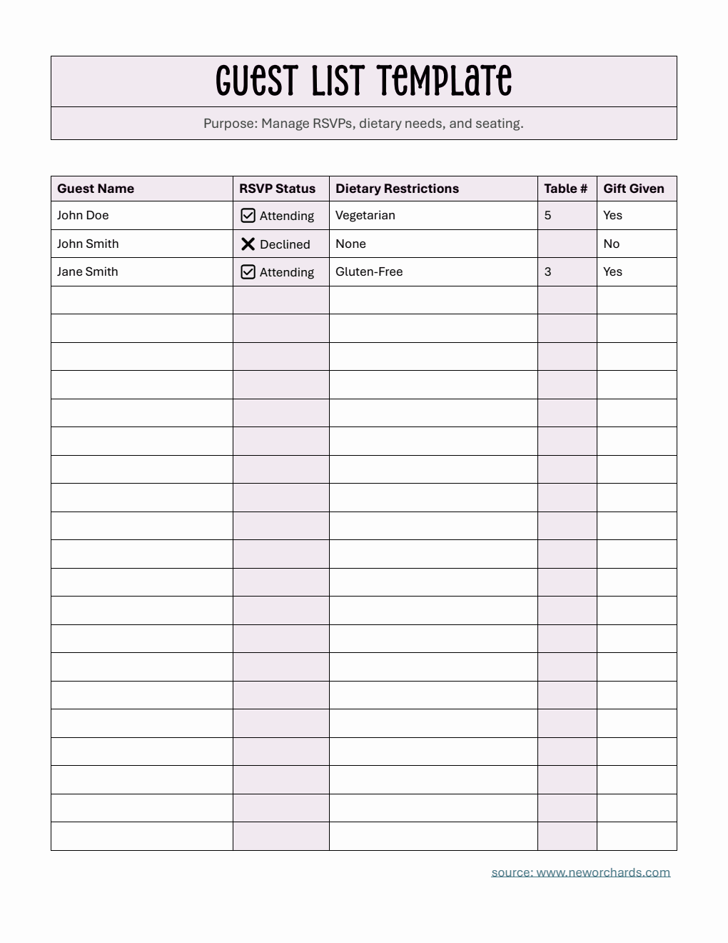 Guest Information Example Free Guest List Templates (PDF, Word, Excel)