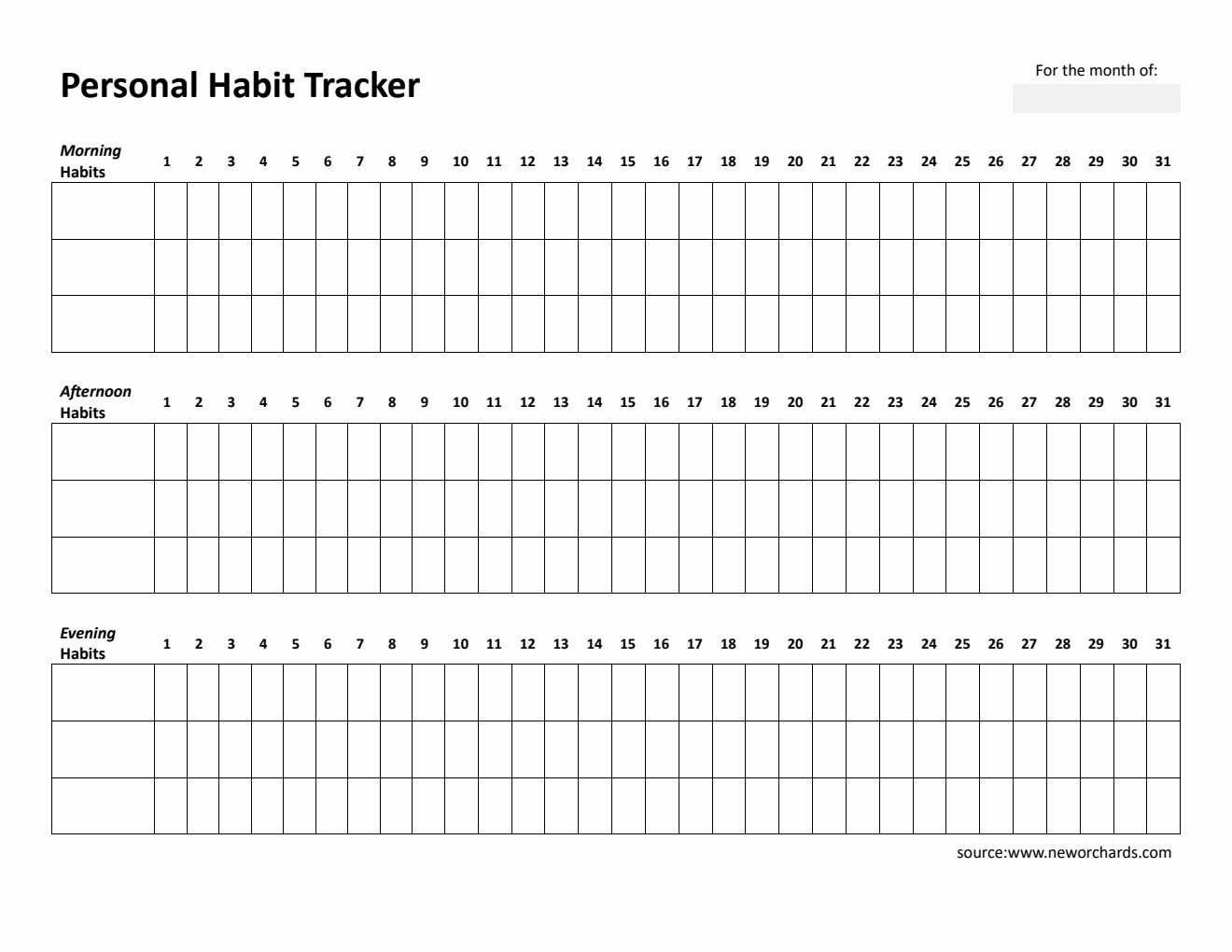  Habit Tracker – Track Morning, Afternoon & Evening Routines Daily (Word Format)