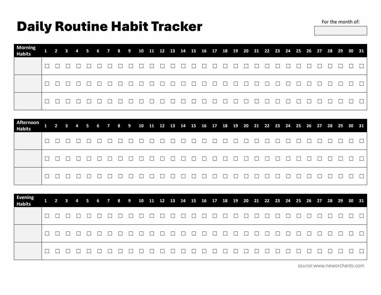 Simple Habit Tracker – Track Morning, Afternoon & Evening Routines Daily (Word Format)