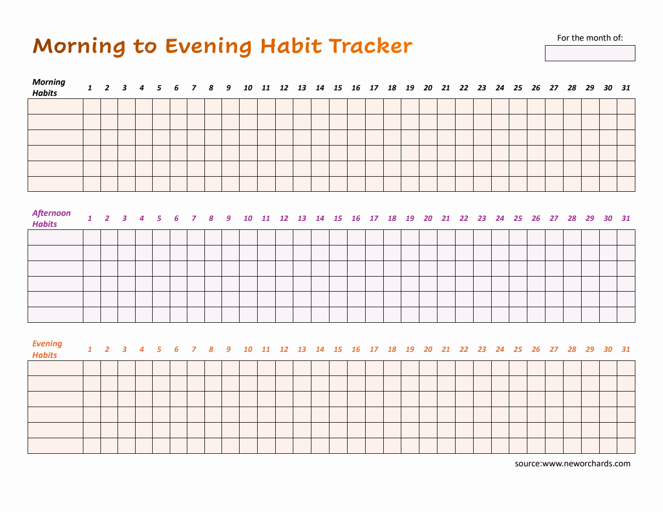 Downloadable Habit Tracker – Track Morning, Afternoon & Evening Routines Daily (Word Format)