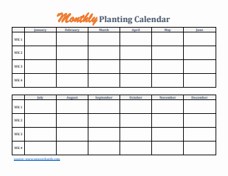 Monthly Planting Calendar in Excel | Blank, Printable, and 100% ...