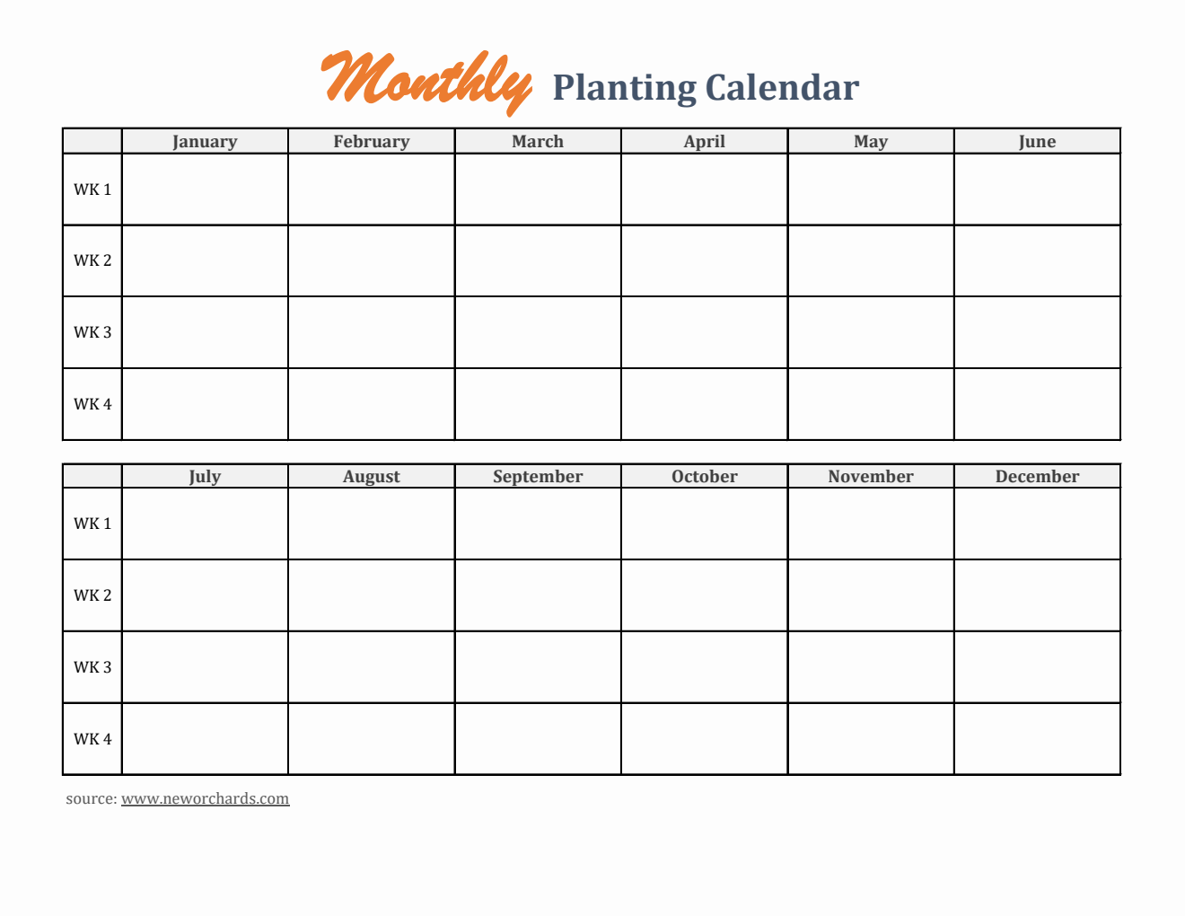 Printable Planting Calendar - Excel