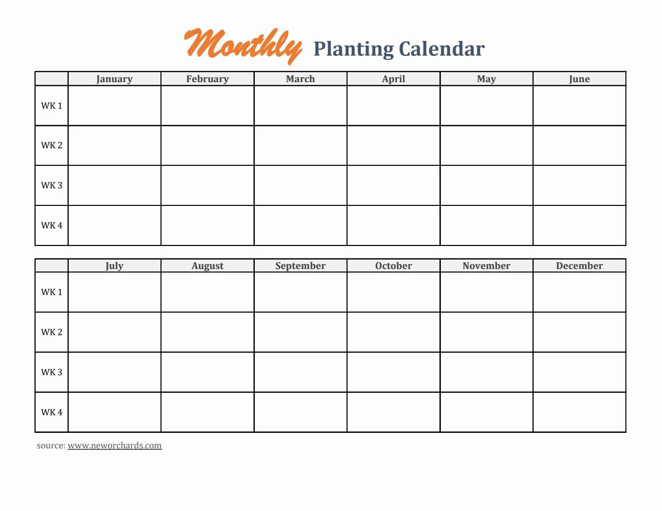 Printable Planting Calendar - Excel