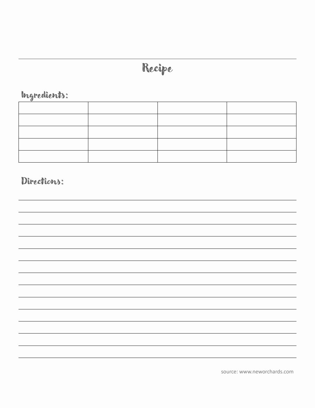 Printable Recipe Card Template - Word (Basic)