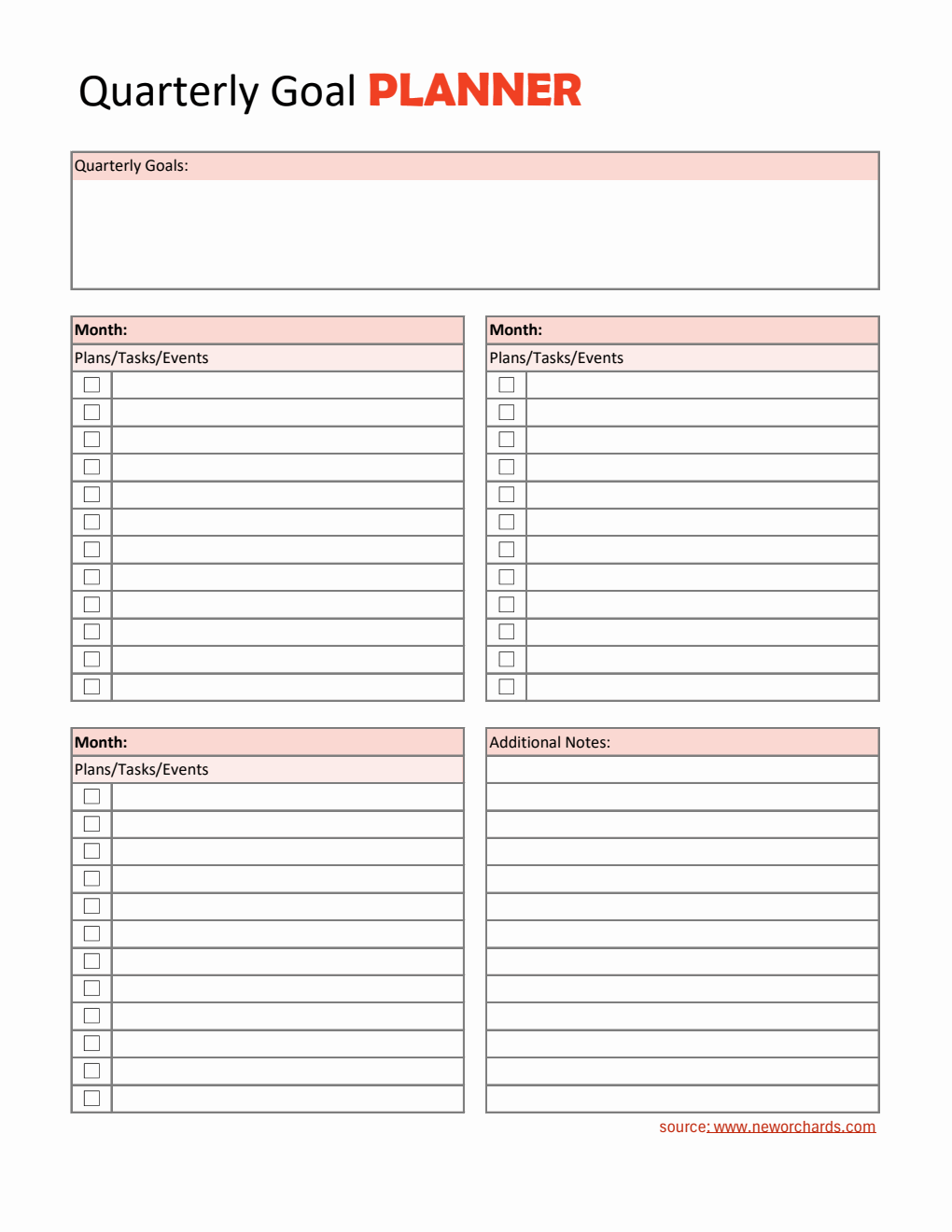 Free Customizable Quarterly Goal Planner in Excel Format