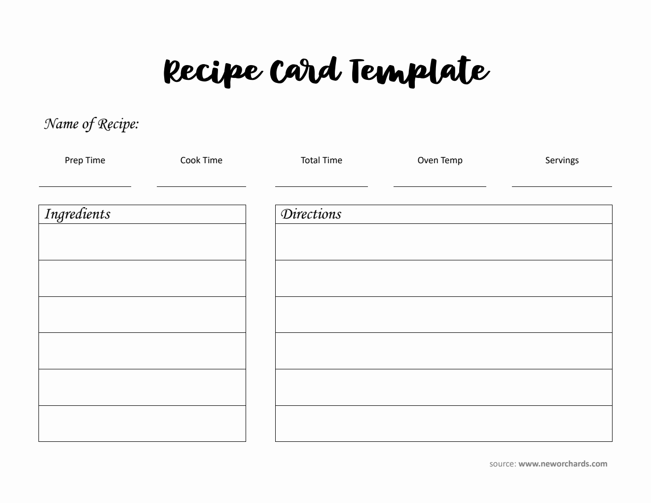 Free Word Recipe Card Templates