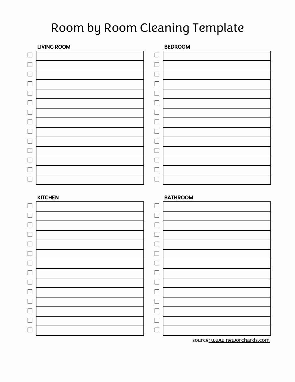 Room-by-Room Cleaning Template - Free Excel Download