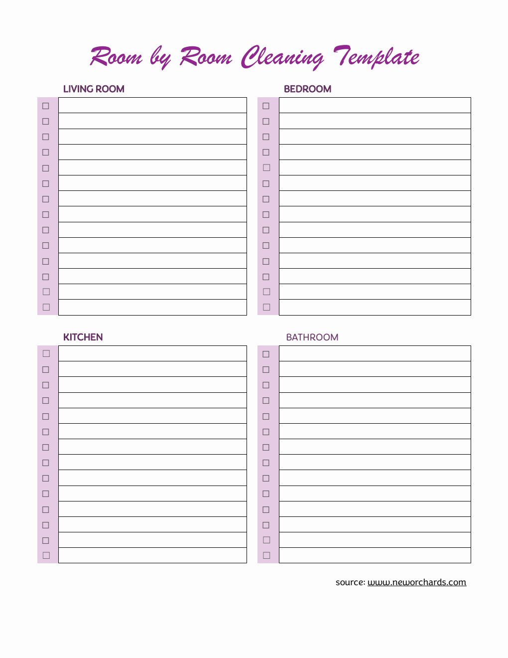 Free Room By Room Cleaning Checklist Templates (PDF, Word, Excel)