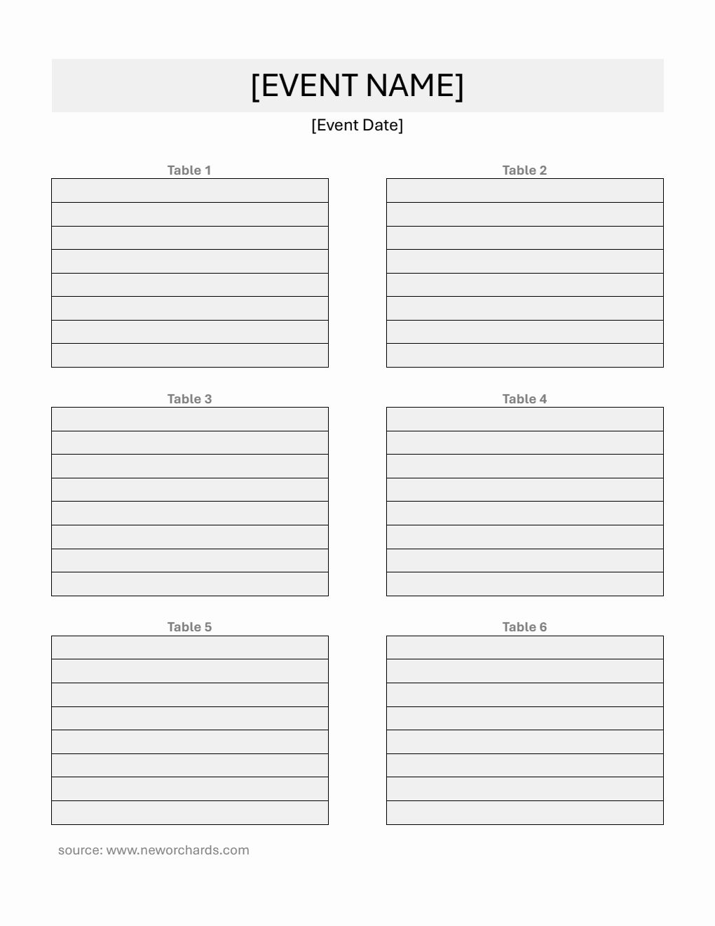 Free Downloadable Seating Chart Template in Word