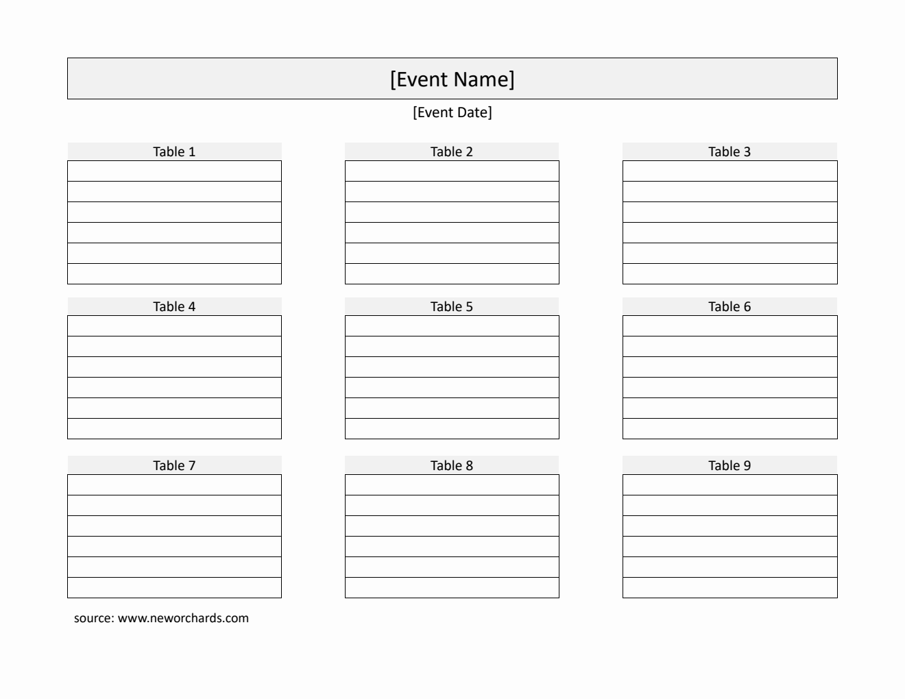 Free Printable Seating Chart Template in Word