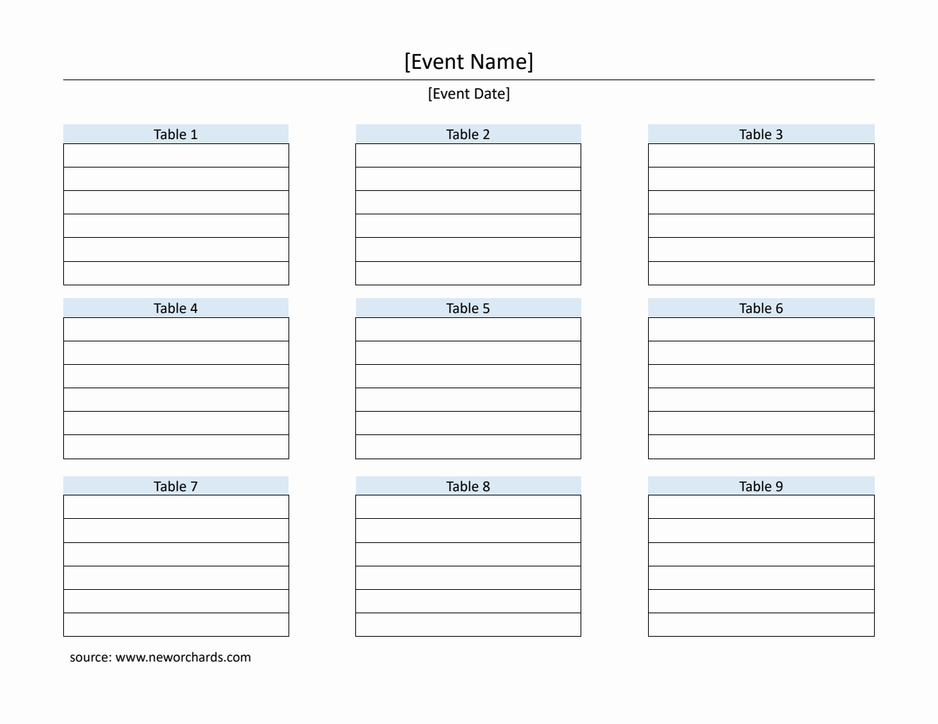 Free Printable Seating Chart Template in Word