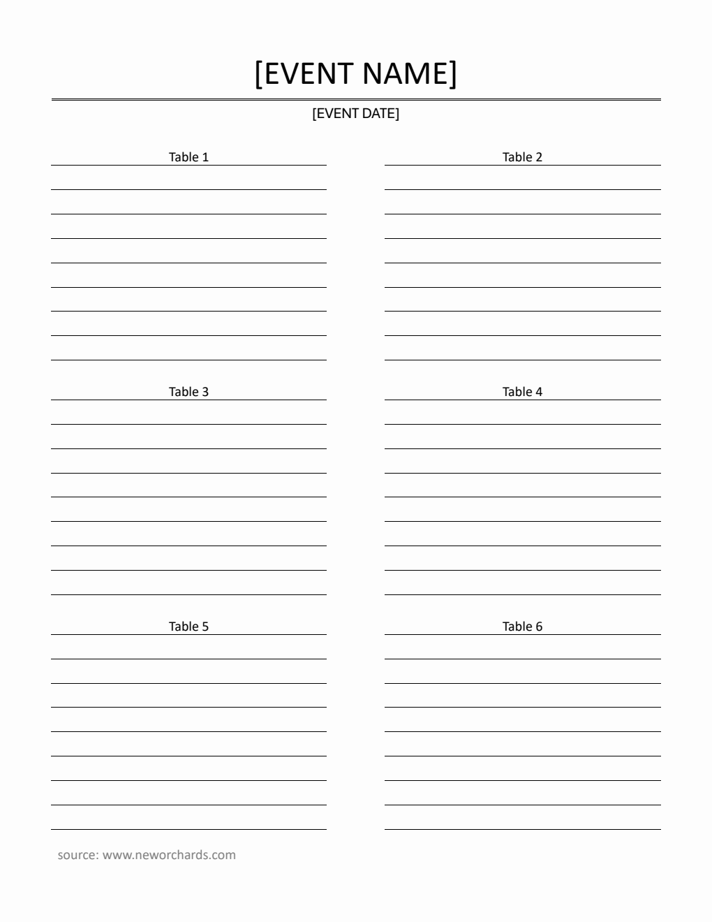 Free Word Seating Chart Templates