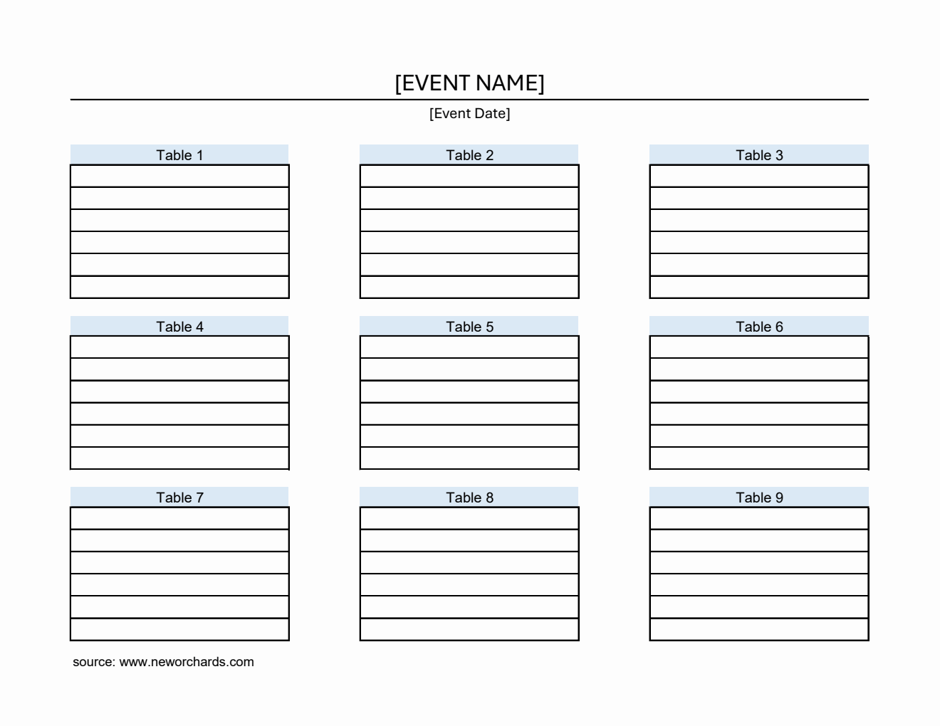 Free Excel Seating Chart Templates
