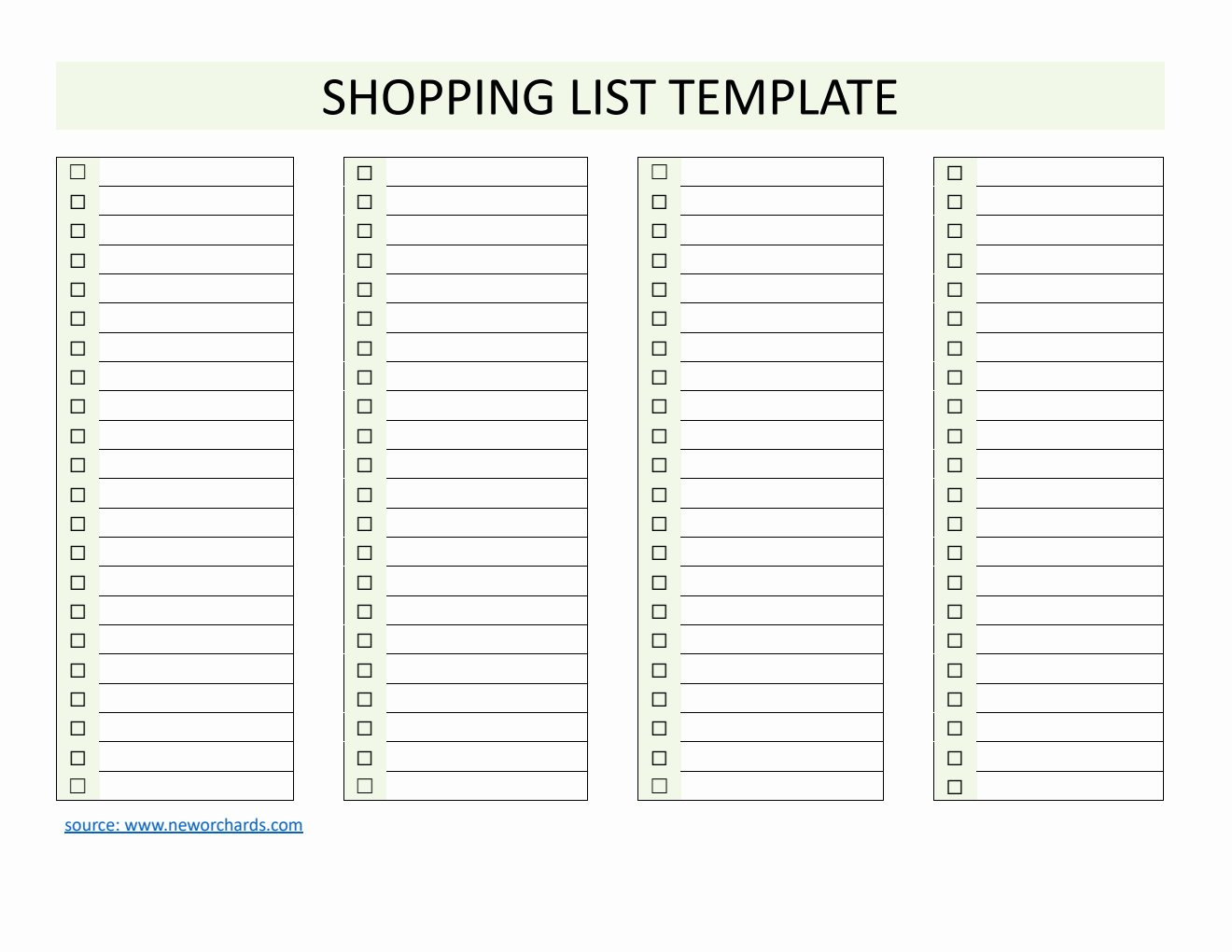 Shopping List Template Free Word Download