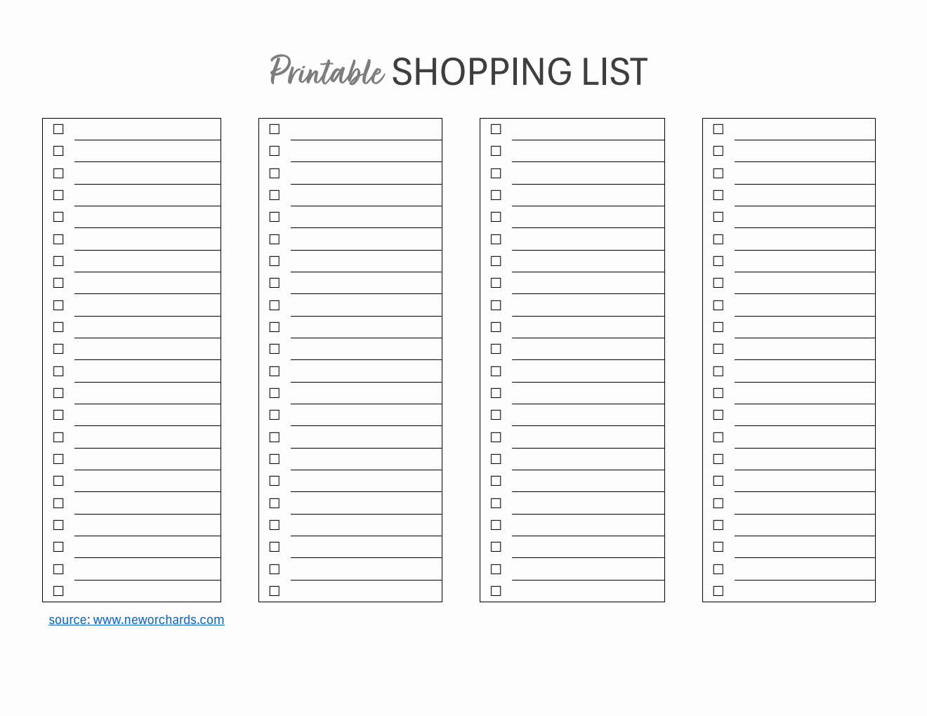 Printable Shopping List Template Free Word Download