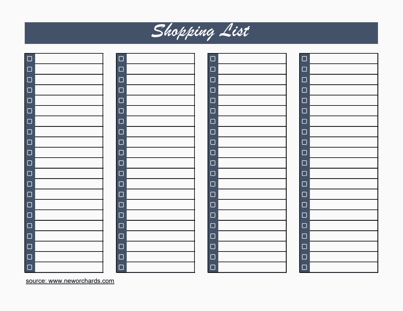 Shopping List Template Free Excel Download