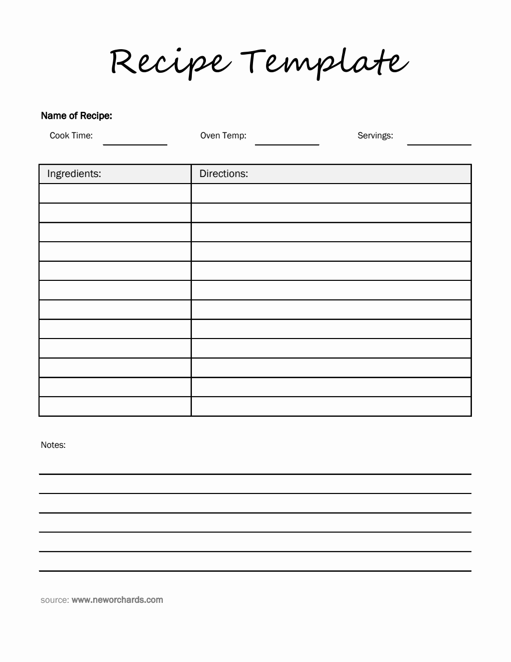 Simple Excel Recipe Template