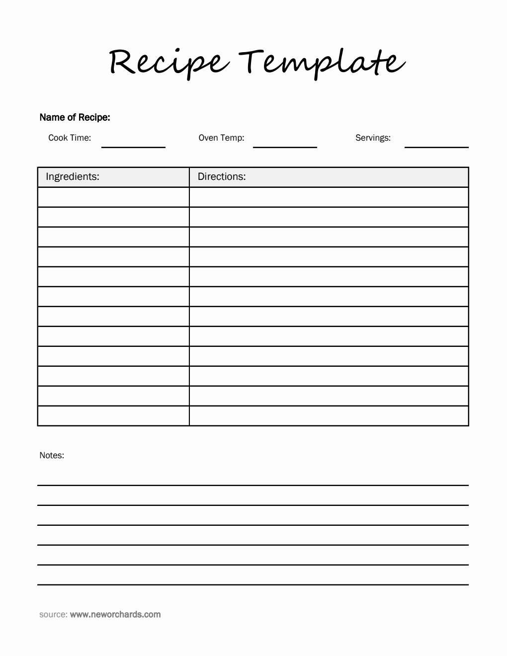 Simple Word Recipe Template