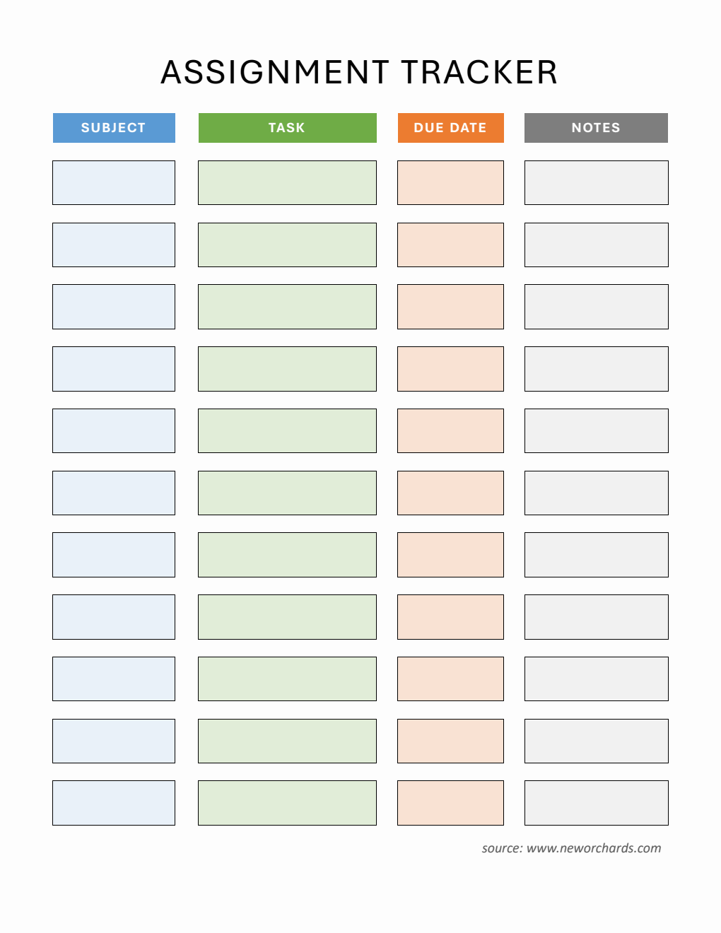 Free Word Assignment Tracker Templates