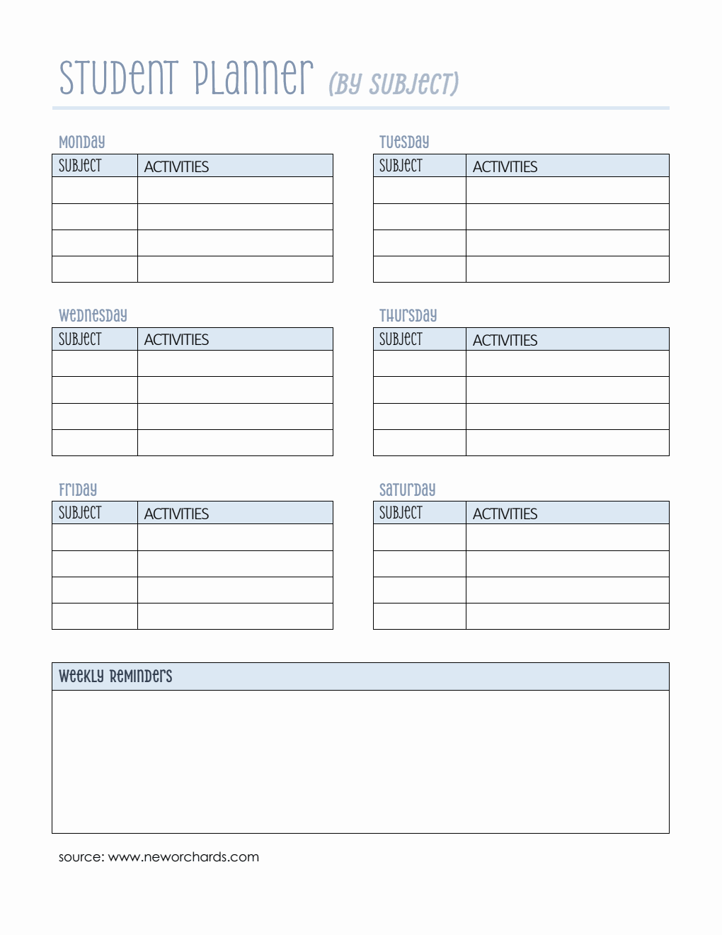 Free Student Planner Template In PDF Format Editable Free Student Planner Template In PDF Format Editable