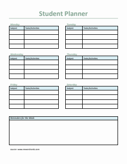 Free Student Planner Template  in Word Format (Basic)