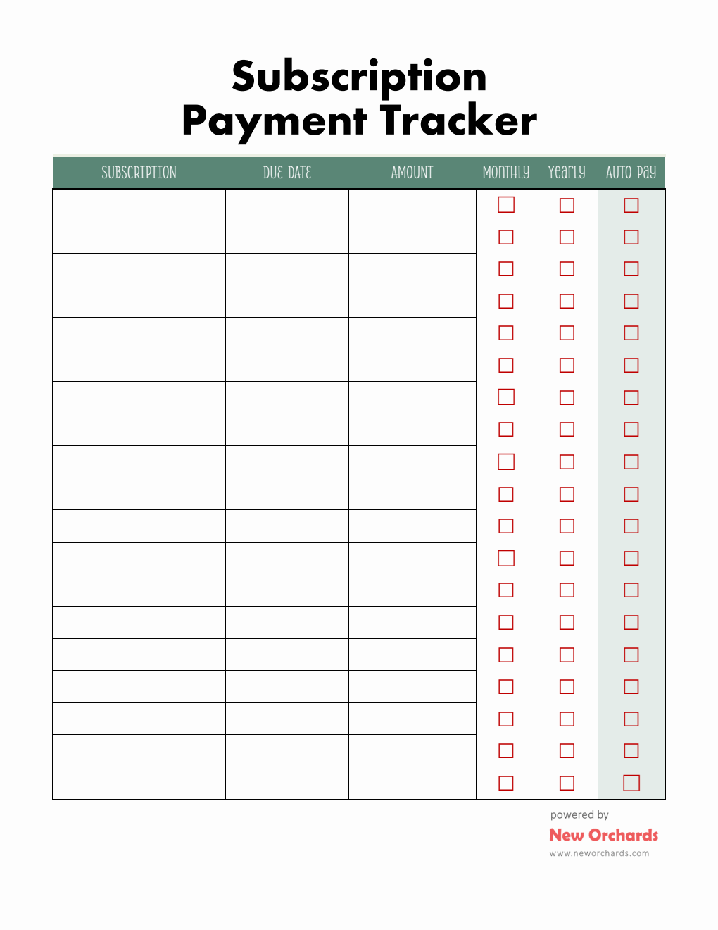 Free Simple Subscription Tracker Template — Word