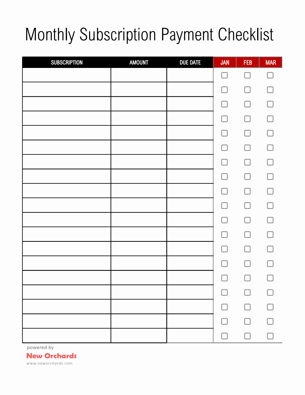 Free Monthly Subscription Tracker Template — Excel