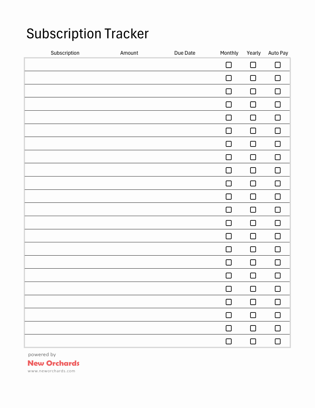 Free Printable Subscription Tracker Template — Excel