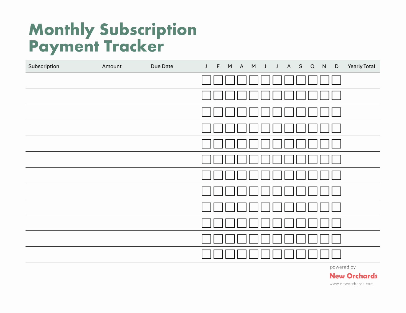 Free Customizable Subscription Tracker Template — PDF