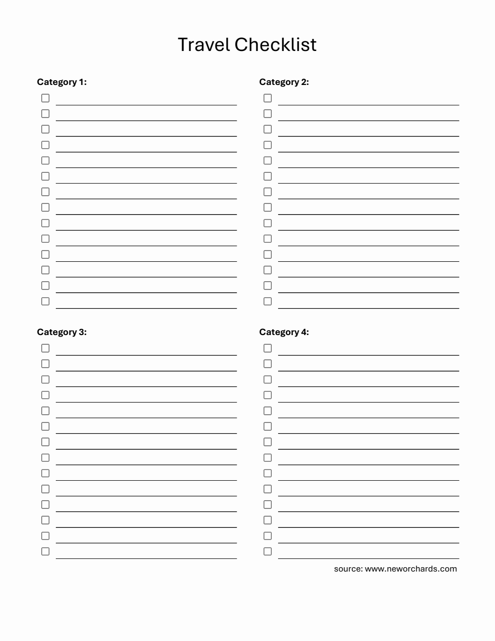 Travel Checklist Template  in Excel