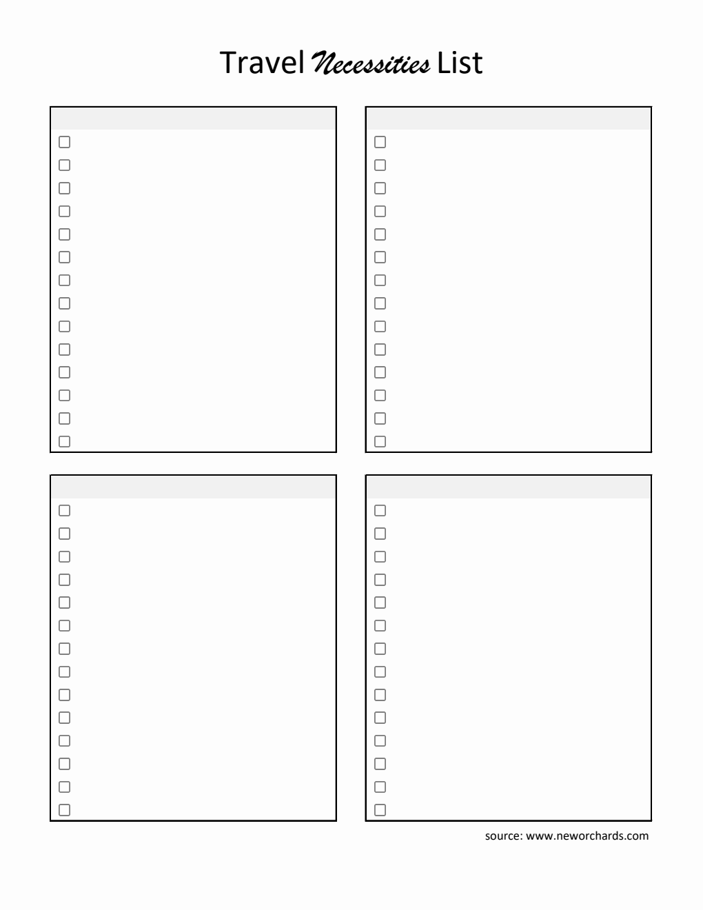Travel Essential List.pdf Free Travel Checklist Templates (PDF, Word, Excel)