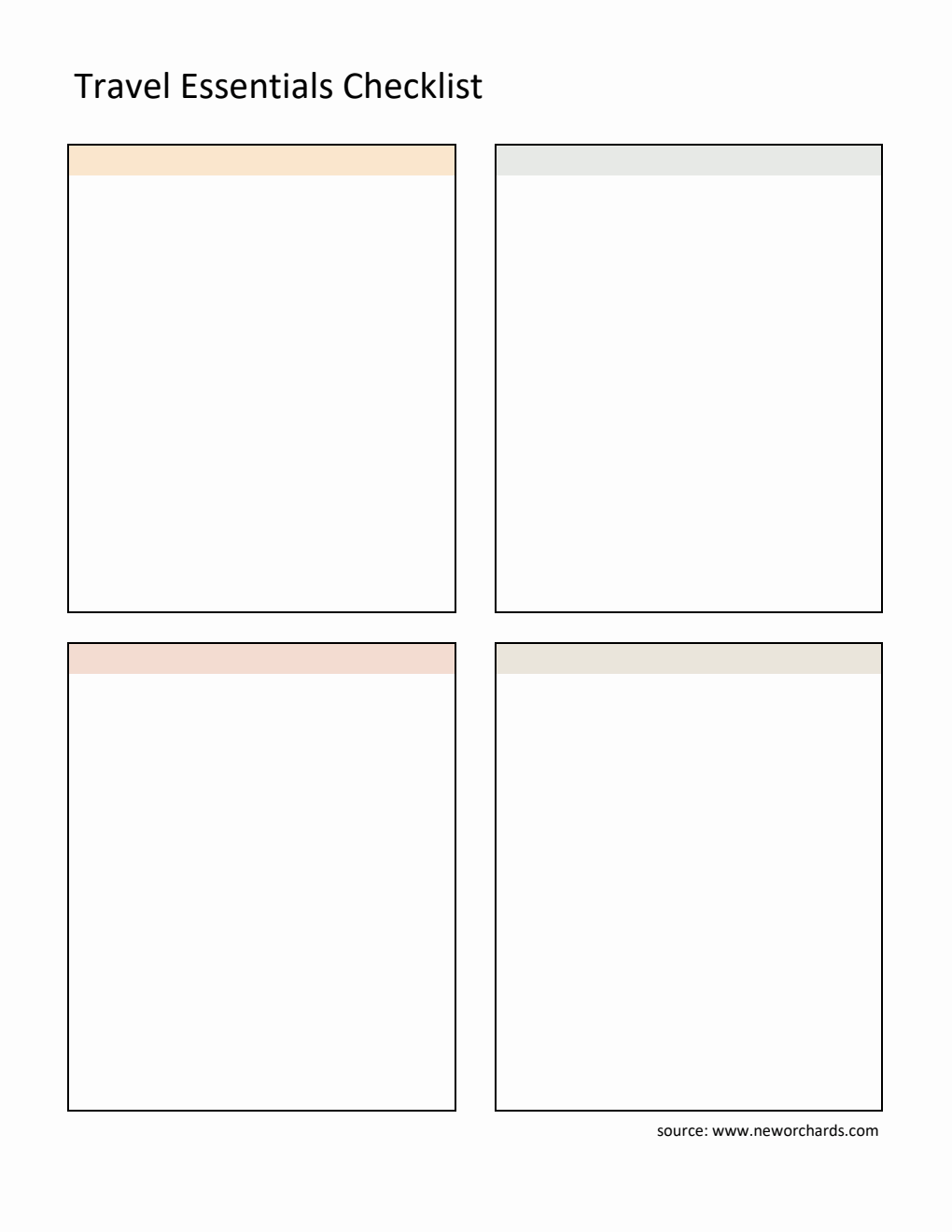 Customizable Travel Essentials List Template - PDF Format