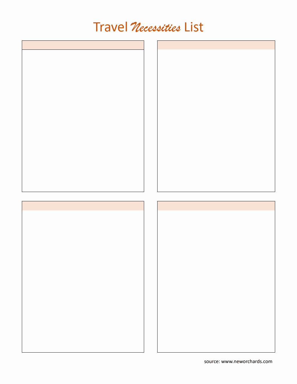 Printable Travel Essentials List Template - PDF Format