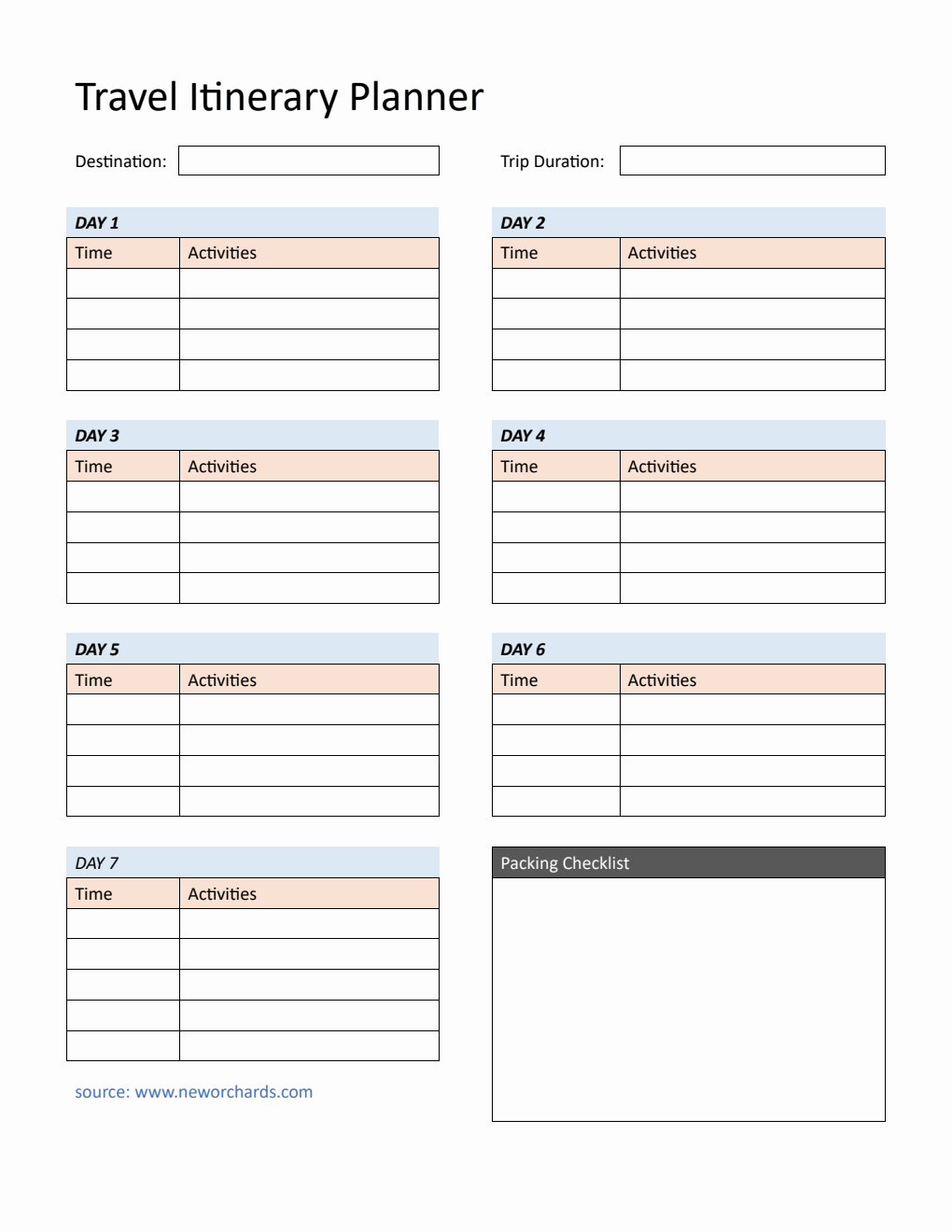 Free Word Itinerary Templates