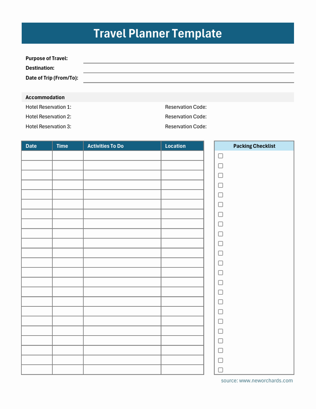 Free Excel Vacation Planner Templates